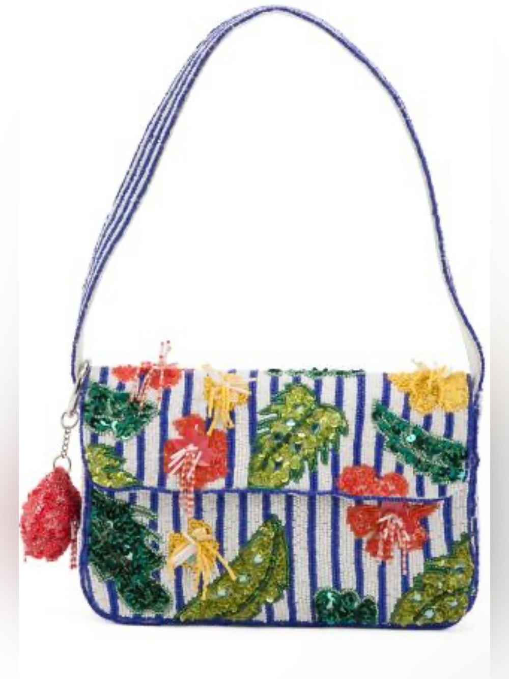 Handcrafted MADE IN INDIA Beaded hibiscus day print shoulder bag